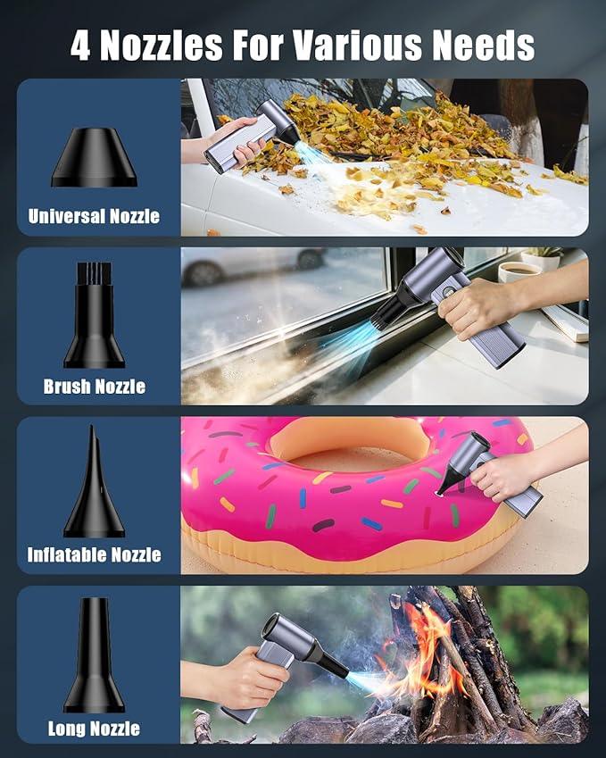Compressed Air Duster with150,000RPM Brushless Motor, 8000mAh Battery, LED Light, 4-Gear Adjustable Electric Air Blower for Home, Car, Computer, Outdoor - NeatNest