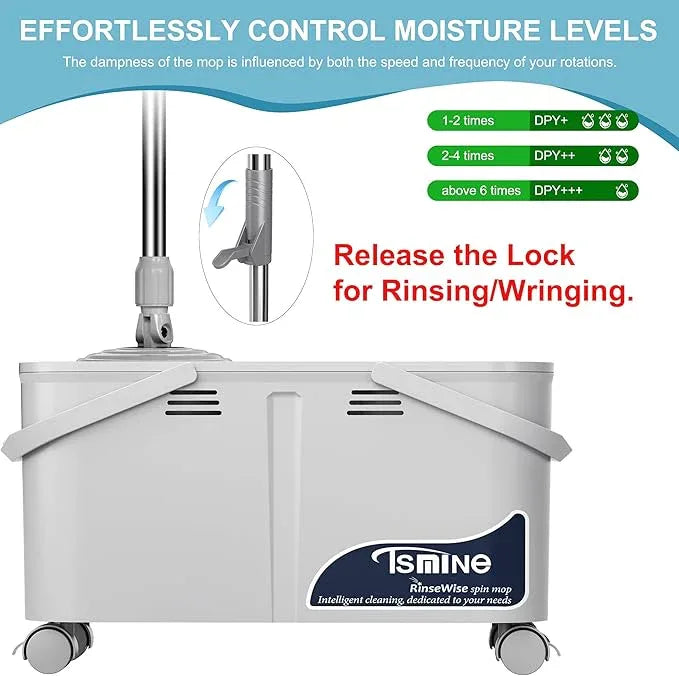 Gen 1 Compact Mop and Bucket Set with 360°Swivel Wheels, Spin Mop for Floor Cleaning, Clean & Dirty Water Chambers,Space-Saving Design, Wet Dry Mop with 61" Long Handle & 6 Microfiber Mop Heads-Grey - NeatNest