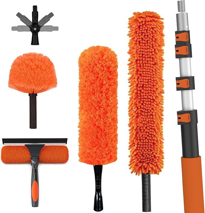 20FT High Reach Duster Cleaning Kit with Extension Pole, High Ceiling Fan Cleaner Duster Tool for Fan Blades, Window Washing Kit with Microfiber Feather Duster & Window Squeegee - NeatNest