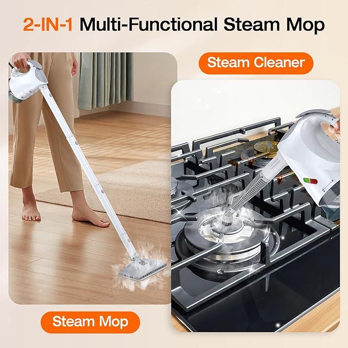 ScrubWiz 10-in-1 Steam Cleaner, Steam Mop & Detachable Handheld Steam Cleaner, 320ml Water Tank, 10s Fast Heating, Portable Steamer for Kitchen, Floor, Tiles, Home, BBQ, Ergonomic Handle, Bright White - NeatNest