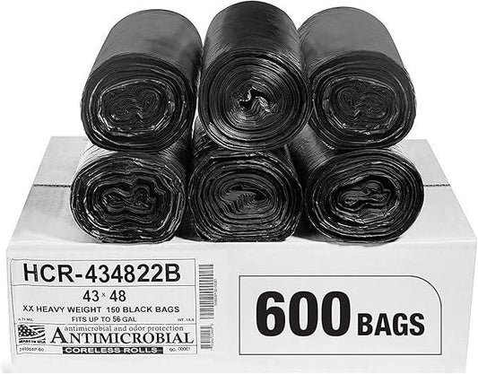 Aluf Plastics High Density Trash Bags, 56 Gallon, 600 Count, 22 Micron (eq), 43" x 48", Black, for Bathroom, Office, Industrial, Commercial, Janitorial, Municipal, Recycling - NeatNest