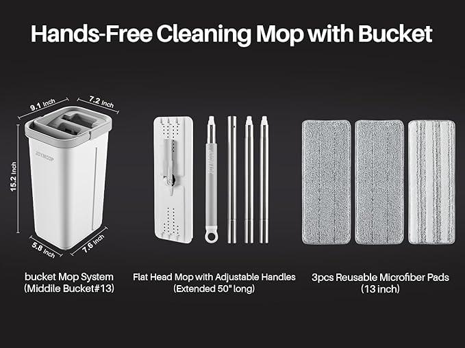 JOYMOOP Mop and Bucket with Wringer Set, Hands Free Flat Floor Mop and Bucket, with 3 Washable Microfiber Pads, Wet and Dry Use, Floor Cleaning System - NeatNest