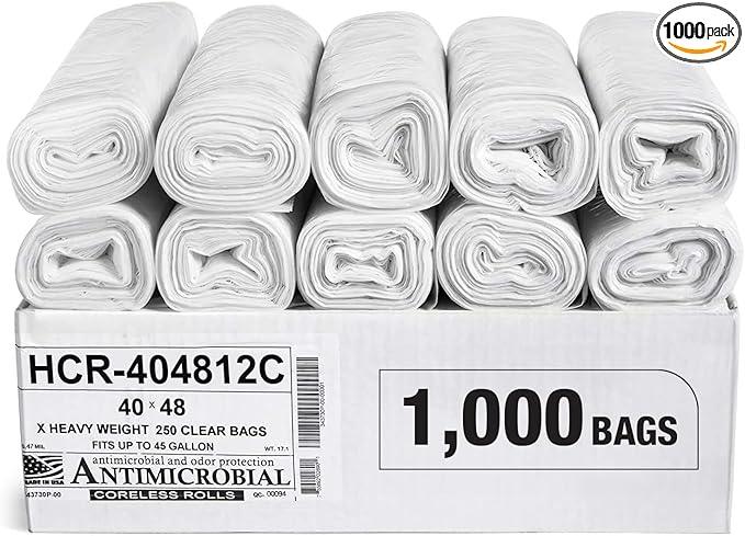 Aluf Plastics High Density Trash Bags, 45 Gallon, 1000 Count, 12 Micron (eq), 40" x 48", Clear, for Bathroom, Office, Industrial, Commercial, Janitorial, Municipal, Recycling - NeatNest