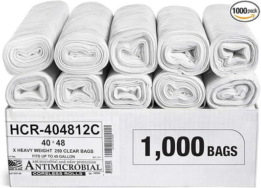 Aluf Plastics High Density Trash Bags, 45 Gallon, 1000 Count, 12 Micron (eq), 40" x 48", Clear, for Bathroom, Office, Industrial, Commercial, Janitorial, Municipal, Recycling - NeatNest