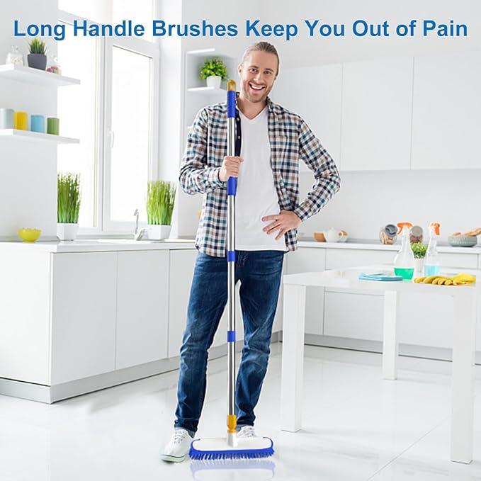 ITTAR 12" Wide Floor Scrub Brush with Long Handle, 2-in-1 Deck Cleaning Brush with 55" Extendable Pole, Heavy-Duty Tub Tile Scrubber Cleaner Brush for Shower Floor, Kitchen, Patio, Garage, Restaurant - NeatNest