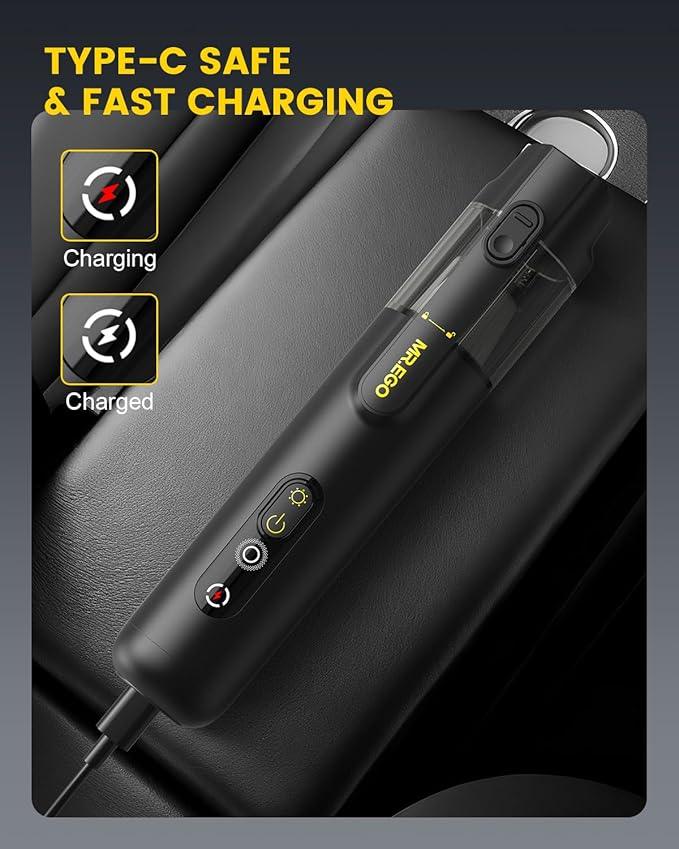 Car Vacuum Cleaner – 100000 RPM Cordless Handheld Vacuum with 20000Pa Suction, 4-IN-1 Portable Vacuum Cordless Blower/Inflator/Deflator, LED Light, Mini Vacuum Cleaner for Car, Office Desk & Home - NeatNest