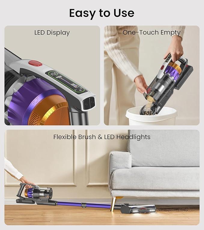 NADALY Cordless Vacuum Cleaner, 650W 55KPA 70Mins Vacuum Cleaners for Home, Anti-Tangle, Self-Standing Stick Vacuum Cordless Rechargeable, Lightweight Vacuum for Hardwood Floors/Pet Hair/Carpet - NeatNest