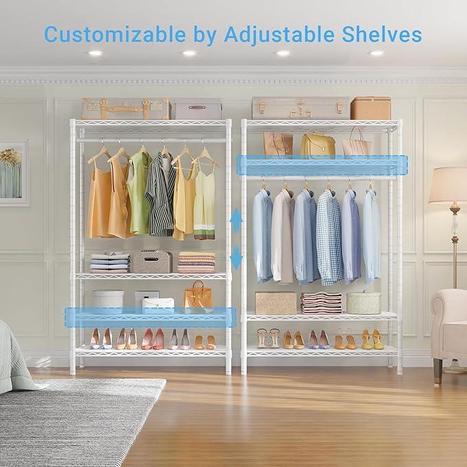 VIPEK V1 Wire Garment Rack 4 Tiers Heavy Duty Clothes Rack for Hanging Clothes Freestanding Closet Clothing Rack with 4 Adjustable Shelves, 35.4" L X 15.7" W X 70.9" H, Max Load 500LBS, White - NeatNest
