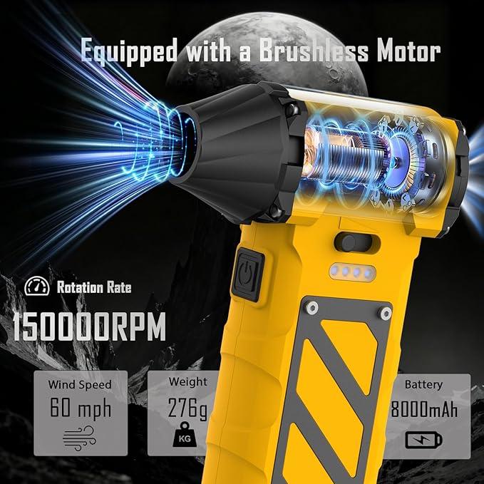 Electric Air Duster-Compressed Air Duster,60mph Wind Stepless Speed Canned Air for PC/Compute/Electronics/Home&Car Cleaning, 150000RPM Air Blower to Spray Air Can Dust Off Keyboard Cleaner (Yellow) - NeatNest