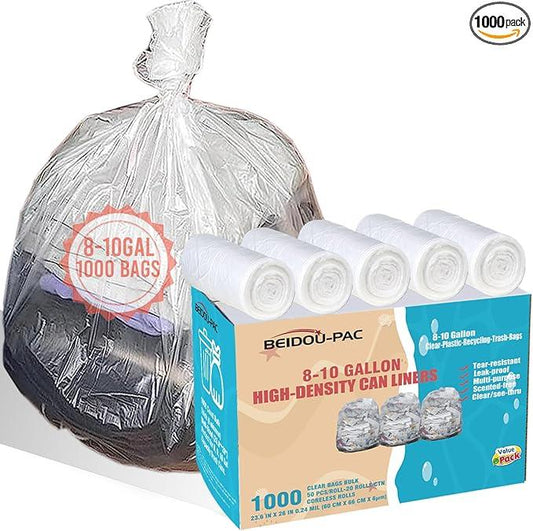 Trash Bags 8-10 Gallon, 1000 Count Bulk Value Pack, Clear Plastic Recycling Bags, Multi-purpose Garbage Bags Can Liners for Business Home Kitchen Commercial and Industrial - NeatNest