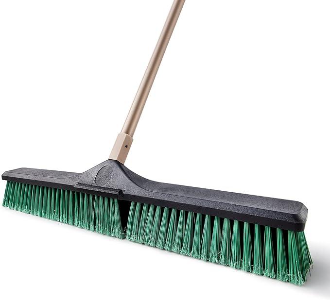 Eyliden Heavy Duty Push Broom 24" - Garage Sweeper Shop Brooms with 66" Long Handle, Outdoor Stiff Bristles Concrete Push Broom for Sidewalk Driveway Yard Patio Deck Warehouse Sweeping, Sweep Snow - NeatNest