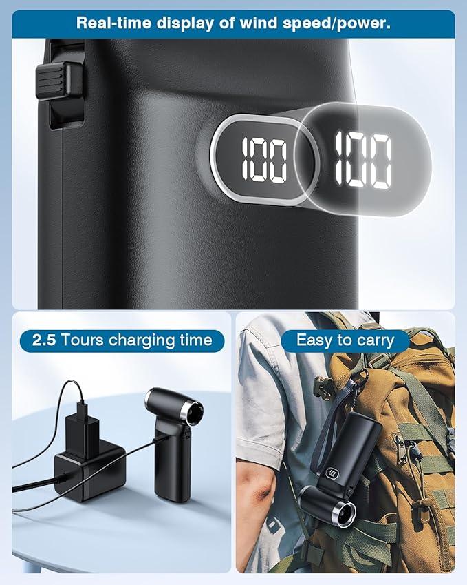 Electric Compressed Air Duster Cordless: 60 MPH High Wind Speed Mini Air Blower for Electronics Portable Computer Cleaner Hand Keyboard Cleaning Powerful Duster for Car, Fans and Other Sences - NeatNest
