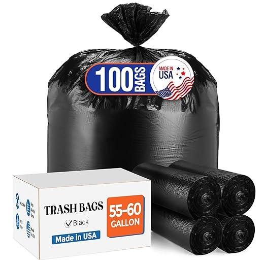 Delxo 55-60 Gallon Black Trash Bags, 100 Count – 0.9 Mil Medium Duty Garbage Bags, Thick, Durable & Puncture-Resistant Plastic, Perforated Design – Made in USA for Kitchen, Yard, Office & Party - NeatNest