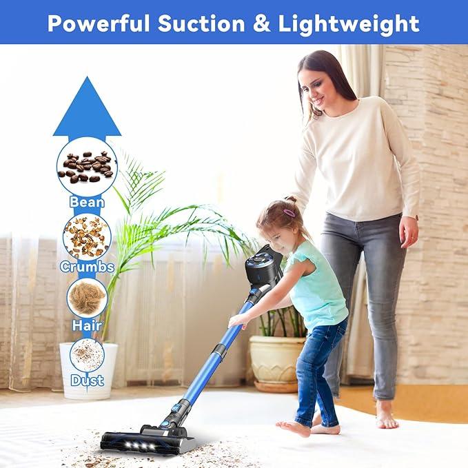 Cordless Vacuum Cleaner,8-in-1 Lightweight Stick Vacuum with Powerful Suction,Self-Standing,40 Mins Max Runtime,Rechargeable Vacuum Cleaners for Home,Hardwood Floor,Carpet,Pet Hair (Charcoal) - NeatNest