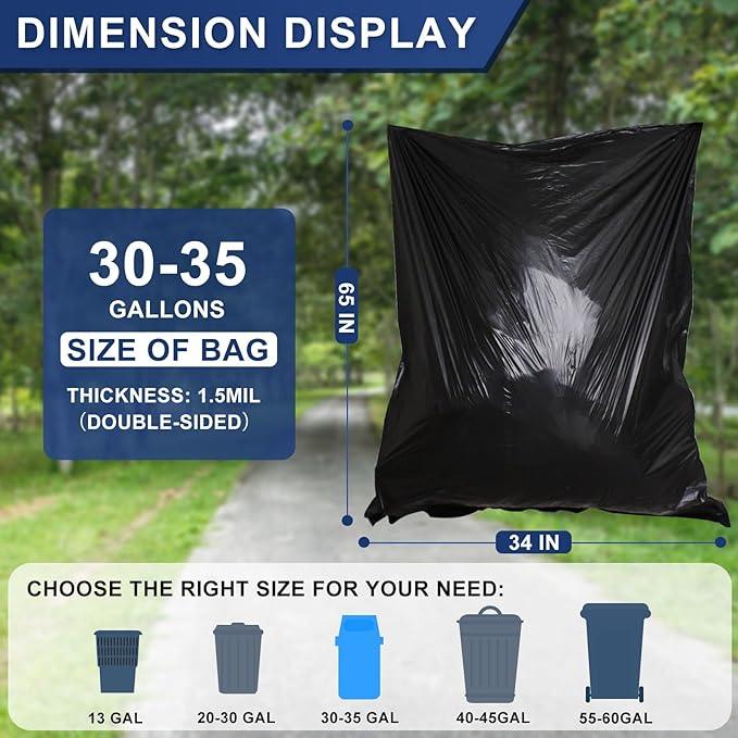 30-35 Gallon Trash Bags Heavy Duty 1.5 Mil - 35" x 37" 100 Count Large Black Garbage Bags 30+ Gallon Strong Plastic Trash Can Liners for Home Kitchen Commercial Lawn and Leaf - NeatNest