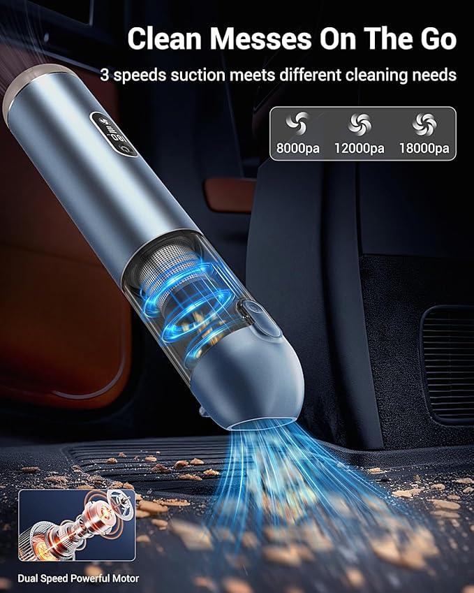 Handheld Vacuum Cordless, 18000Pa Car Vacuum with Brushless Motor, 5-in-1 Portable Hand Held Vacuum with 3 Speed Modes, High Power Mini Vacuum Cleaner with White LED & Red Flash for home, Car, Office - NeatNest