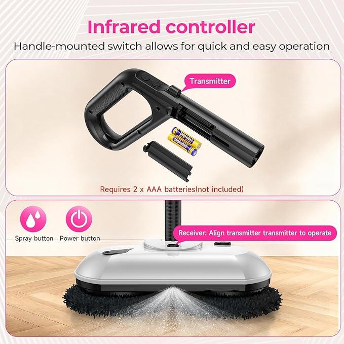 ScrubWiz Cordless Electric Spin Mop with Water Sprayer, Self-Propelled Floor Cleaner for Hardwood & Tile, Quiet Cleaning, Adjustable Handle, 2500mAh Long-Lasting Battery, 300ml Tank, Snow White - NeatNest