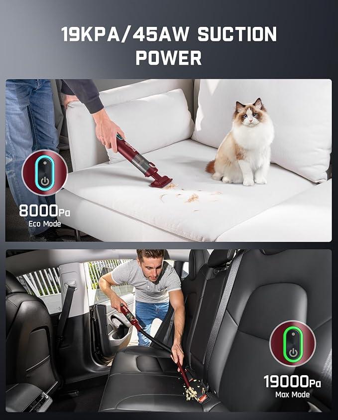 Fanttik Slim V8 APEX Car Vacuum, 4-in-1 Portable Mini Cordless Vacuum with 19000pa Suction Power, Type-C Charge, 2 Suction Modes, Handheld Vacuum for Small Jobs, Car, Office Desk, Keyboards (Red) - NeatNest