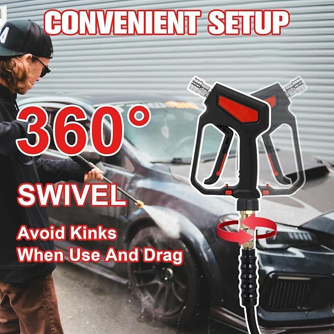 50FT Pressure Washer Hose 3/8''- 5000 PSI High Tensile Wire Braided Kink Resistant Power Washer Hoses Extension, Hot & Cold Water Max 212°F with 2 Pcs M22-14mm 3/8" Quick Connect Kits - NeatNest