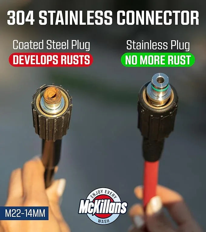 McKillans® Pressure Washer Hose 50 ft - Flexible & Kink-resistant - Steel-Braided & Durable- M22-14mm Stainless Steel Plug - Power Washer Hose - High Pressure 1/4" Inner Diameter - Long 50 ft Reach - NeatNest