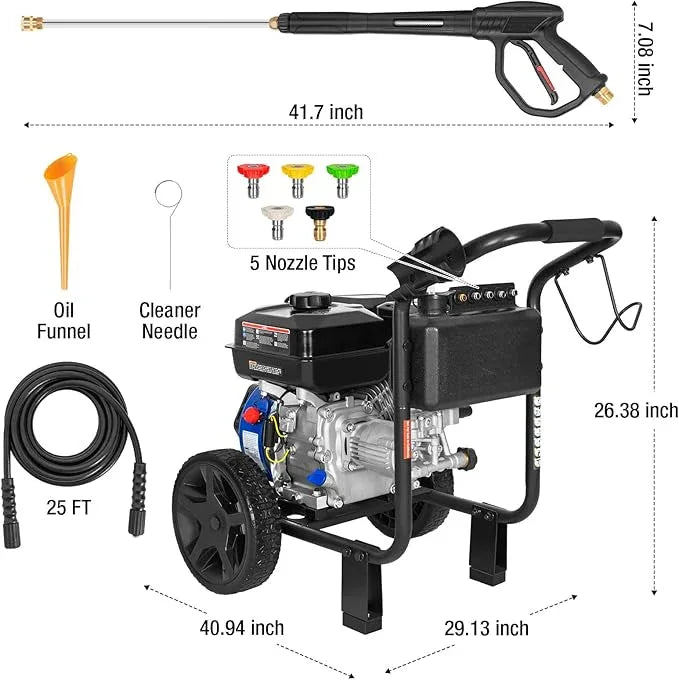 BILT HARD 3500 PSI 2.5 GPM Gas Power Pressure Washer, 224cc 4-Cycle Engine, Heavy Duty Gas Pressure Washer with Spray Gun and Wand, 5 Quick Connect Nozzle Tips, 3/5"×25' Hose, 49-State - NeatNest