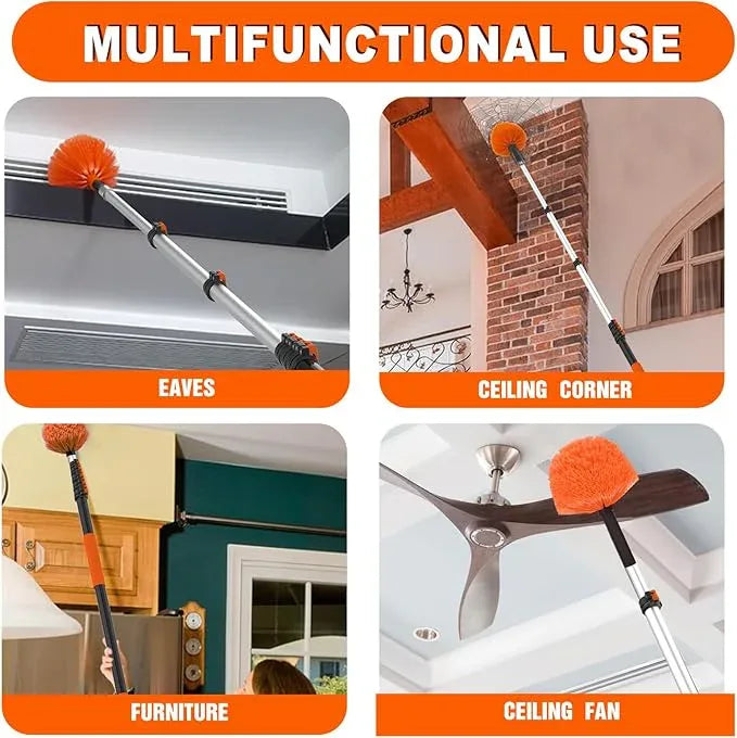 30FT Reach Cobweb Duster with Extension Pole, High Ceiling Long Duster with 5-24FT Telescoping Pole, Spider Web Brush for Indoor Outdoor Use - NeatNest