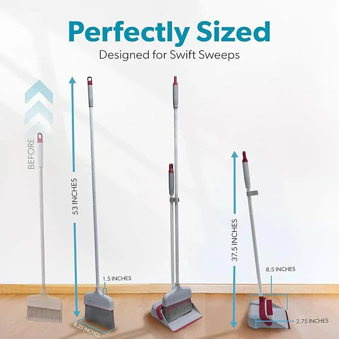 BLACK+DECKER Butler Broom & Dustpan Set - Stand-Up Design - Lightweight, Space-Saving Combo for Kitchen, Living Room, Bathroom, Lobby Floors - Home Cleaning Essential, Light Gray/Burgundy - NeatNest
