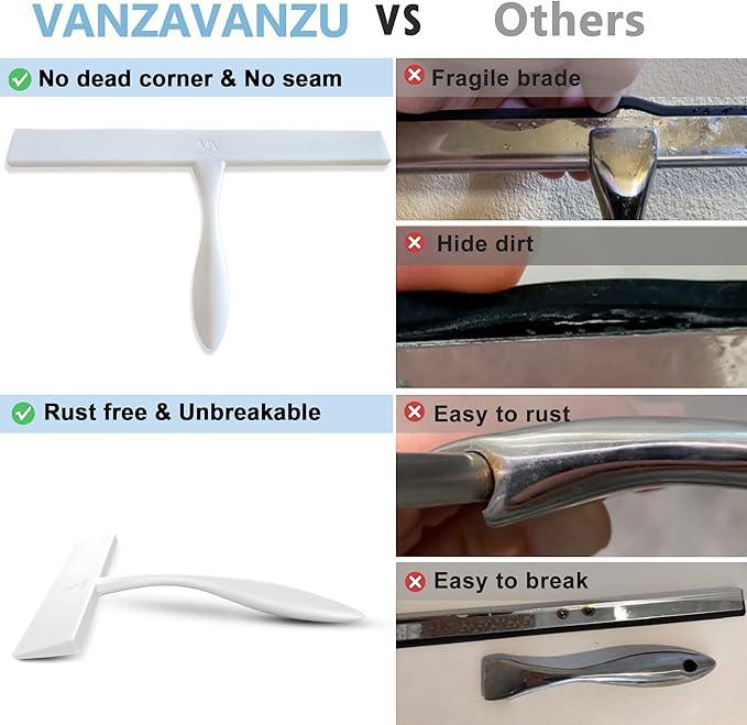 Squeegee for Shower Glass Door, 11-Inch Shower Squeegee for Glass Doors, Bathroom Silicone Squeegees Wiper for Shower with Non-Slip Handle, No-Drilling Silicone Hanging Hook, for Tiles, Mirror(White) - NeatNest