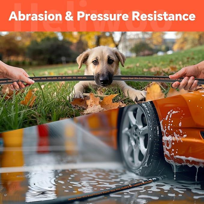 5/16" Pressure Washer Hose 50 FT, Hot and Cold Water Power Washer Hose Max 140°F, Commercial Industrial Grade Steel Wire Braided Kink Proof Extension Hose with 3/8 Quick Connect 4500 PSI - NeatNest