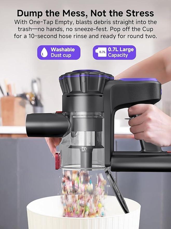 MONSGA Cordless Vacuum Cleaner, 45KPa 400W Stick Vacuum for Home, 50Mins Anti-Tangled Vacuum Cleaner with Charging Dock, Light-Weighted Handheld Vacuum for Pet Hair/Carpet/Floor, LED Touch Display - NeatNest