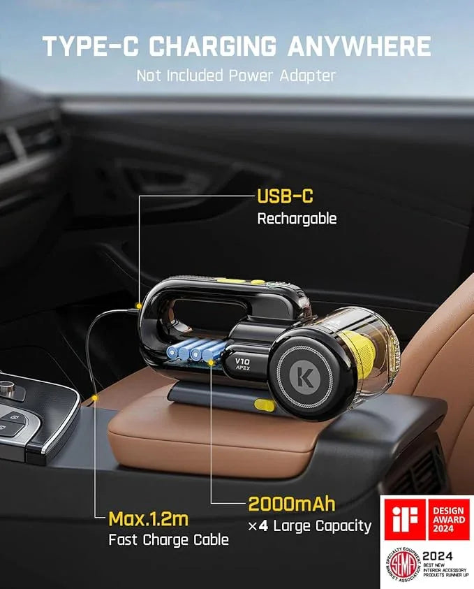 Fanttik Fold V10 APEX Pivot Cordless Car Vacuum, 17000Pa Handheld Vacuum Suction Power, Smart LED Display, Portable for Car Home Pet (Deluxe with Flexible Hose&Pet Brush) - NeatNest