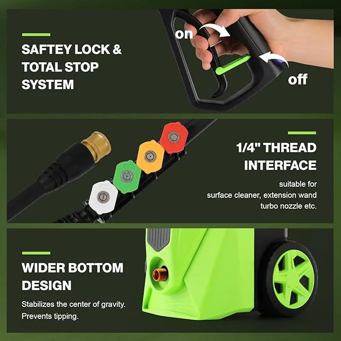 5000PSI Power Cleaner with 33FT Pressure Cleaner Hose, 4 Nozzles for Home/Car(Deep Green) - NeatNest