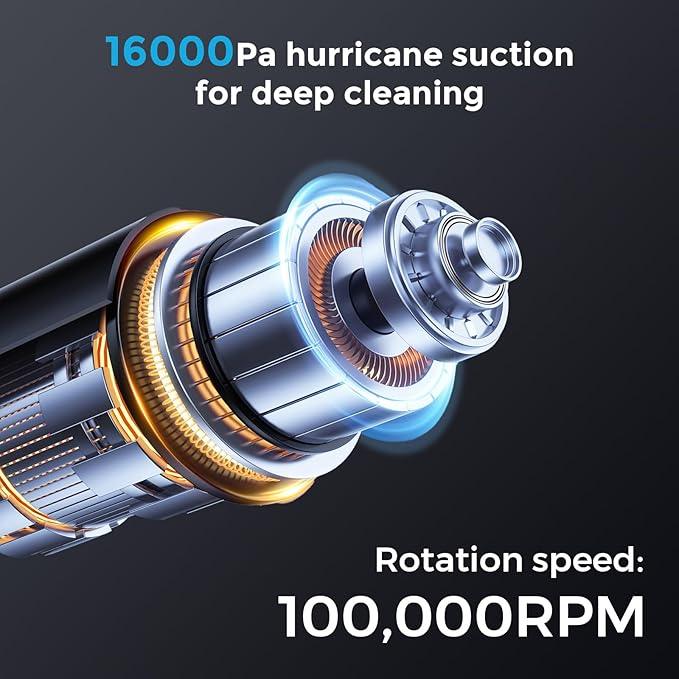 EV1396 Cordless Handheld Vacuum Cleaner - 100W 16000Pa Powerful Suction, 14-24min Runtime, Multi-Nozzles & Floor Brush for Home, Car & Narrow Spaces - NeatNest