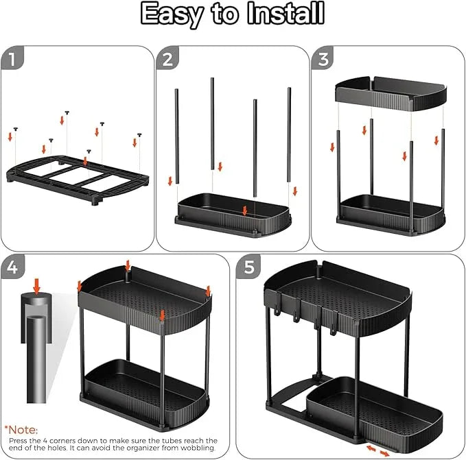 2 Pack Multi-Purpose Pull-Out Storage Organizers, Under Sink Organizers and Storage for Bathroom & Kitchen, Under Cabinet Organizers and storage, 14.8 Inch, Black - NeatNest