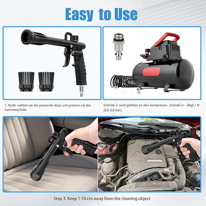 Air Cleaning Gun for Car Interior Detailing, High Pressure Air Blower Auto Detailing Tool for Quickly Blasts Dirt and Dust, Air Blaster for Car Detailing, Black - NeatNest