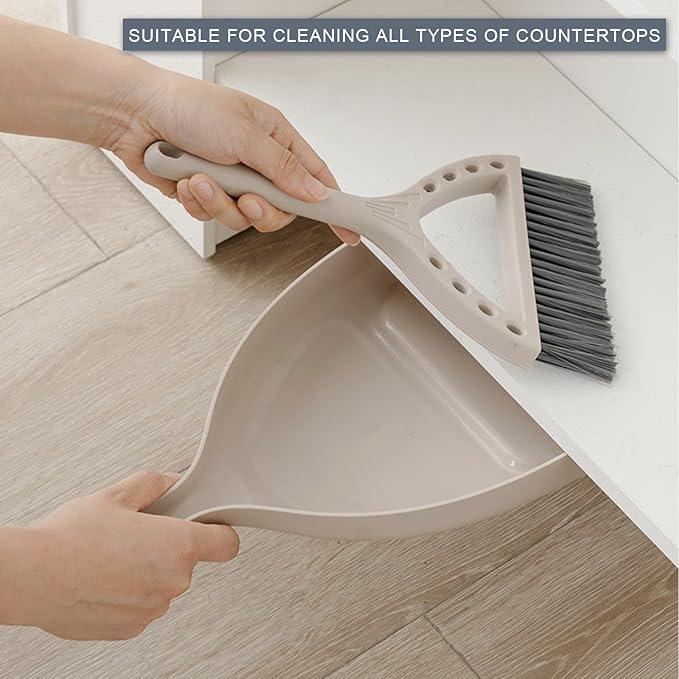Mini Broom and Dustpan Set Small Dust pan and Brush Set Perfect for Desk Office Camping Dorm RV Essentials (Khaki) - NeatNest