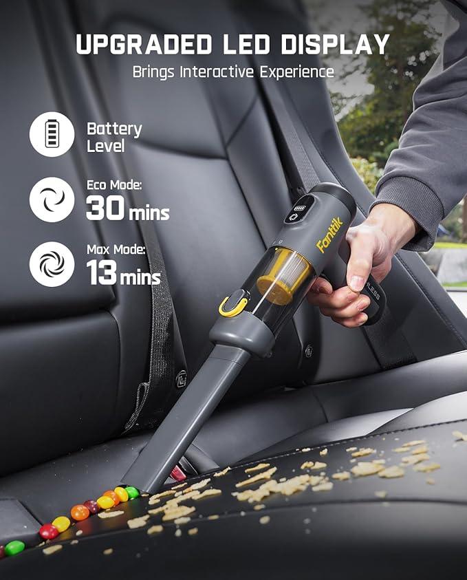 Fanttik Slim V9 Mix Car Vacuum, 4 in 1 Handheld Air Duster, 12000PA Suction Power with Smart LED Display, Cordless Portable Mini Keyboard Vacuum for Car Interior, Office Desk - NeatNest