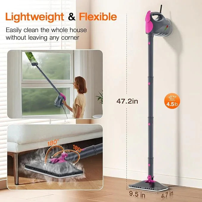 ScrubWiz 10-in-1 Steam Cleaner, Steam Mop & Detachable Handheld Steam Cleaner, 320ml Water Tank, 10s Fast Heating, Portable Steamer for Kitchen, Floor, Tiles, Home, BBQ, Ergonomic Handle, Mid Gray - NeatNest