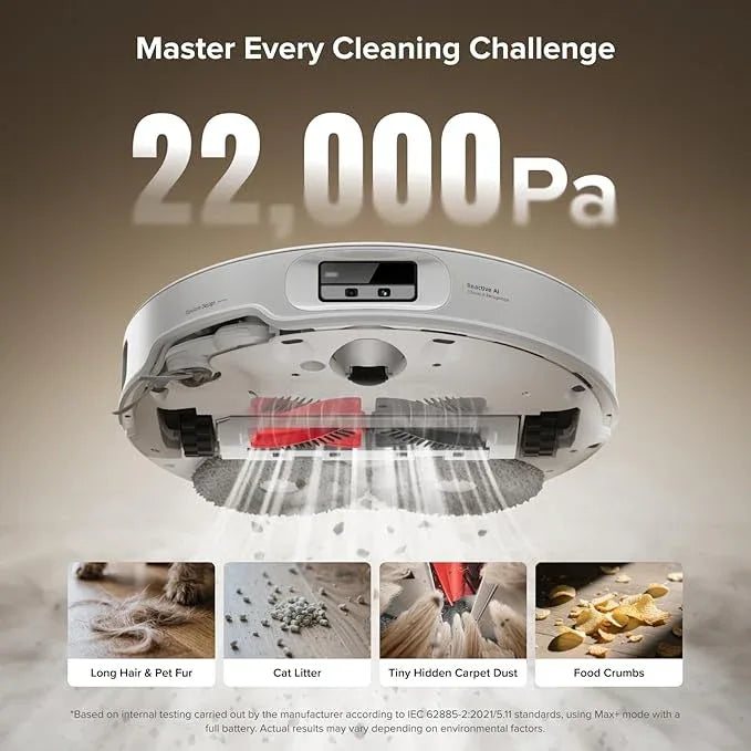 roborock Qrevo CurvX Robot Vacuum and Mop, 22,000Pa Suction, 3.14’’ Ultra Slim, Zero-Tangling Design, Reactive AI Obstacle Recognition, AdaptiLift Chassis, Auto Hot Water Mop Washing & Drying - NeatNest