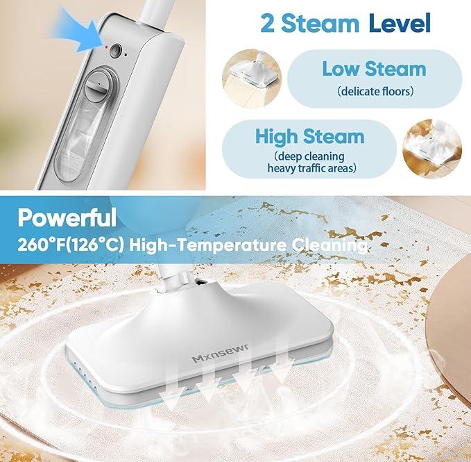 Steam Mop All-in-one Multi-Functional Powerful Steam Cleaner, Handheld Detachable Floor Steamer with 2 Steam Level, 380ML Water Tank & 23FT Power Cord for Floor Cleaning and Home Use - NeatNest
