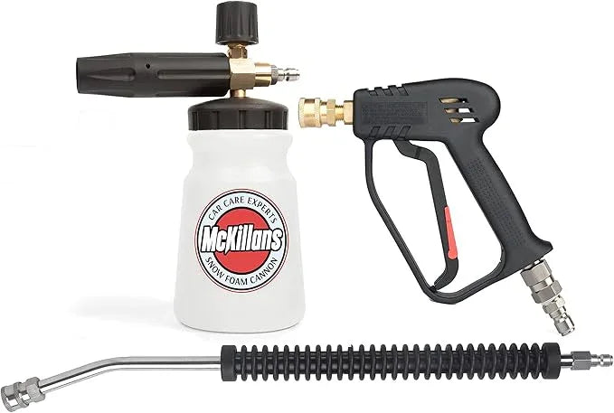McKillans Professional Wide Mouth Snow Foam Detailing Kit Complete with Swivel Washer Gun and Rinsing Wand with 1/4” Quick Connect - NeatNest