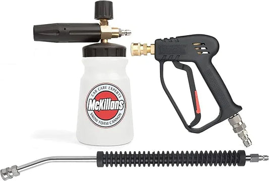 McKillans Professional Wide Mouth Snow Foam Detailing Kit Complete with Swivel Washer Gun and Rinsing Wand with 1/4” Quick Connect - NeatNest