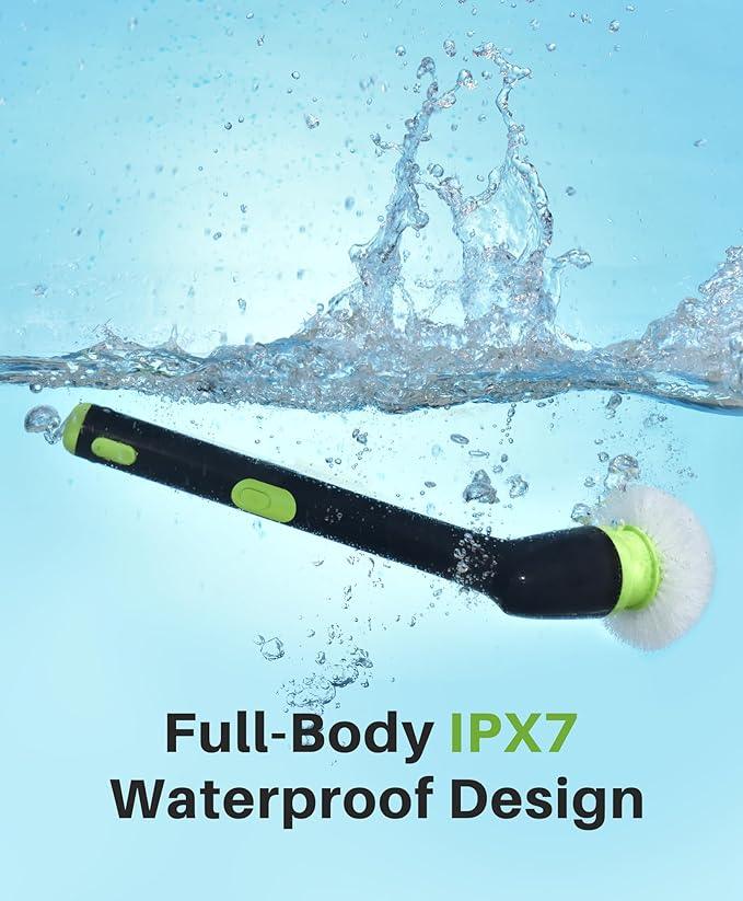 LyriFine Electric Spin Scrubber, 2024 New Full-Body IPX7 Waterproof Bathroom Cleaner Brush, Shower Scrubber with Long Handle & 2 Speed, Heads Replacement, Cleaning Supplies for Tub Shower Tile Floor - NeatNest