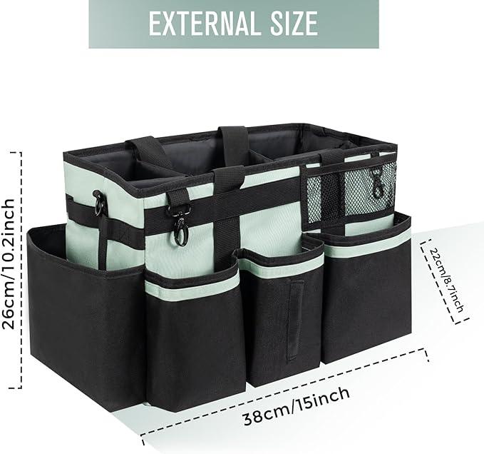 Wearable Cleaning Caddy, Cleaning Caddy Supplies Organizer with Handle & Shoulder Straps for Housekeepers, Under Sink & Car Cleaning Tool Organizers Bag with 4 Foldable Divider (Celadon) - NeatNest