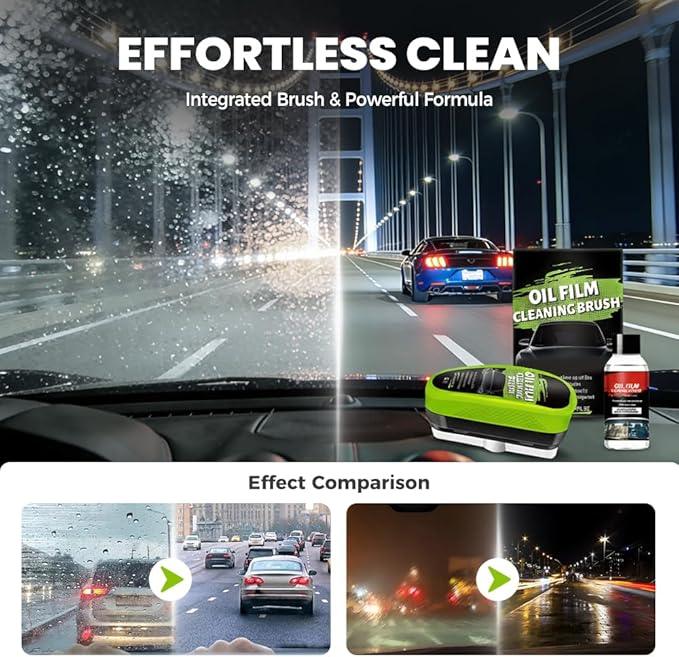 Car Glass Oil Film Cleaner, New Automotive Oil Film Cleaning Brush, Car Windshield Cleaner with Extra Cleaner, Preserve Clarity, Immediately See the Effects, Perfect Visibility at All Times (1Set) - NeatNest