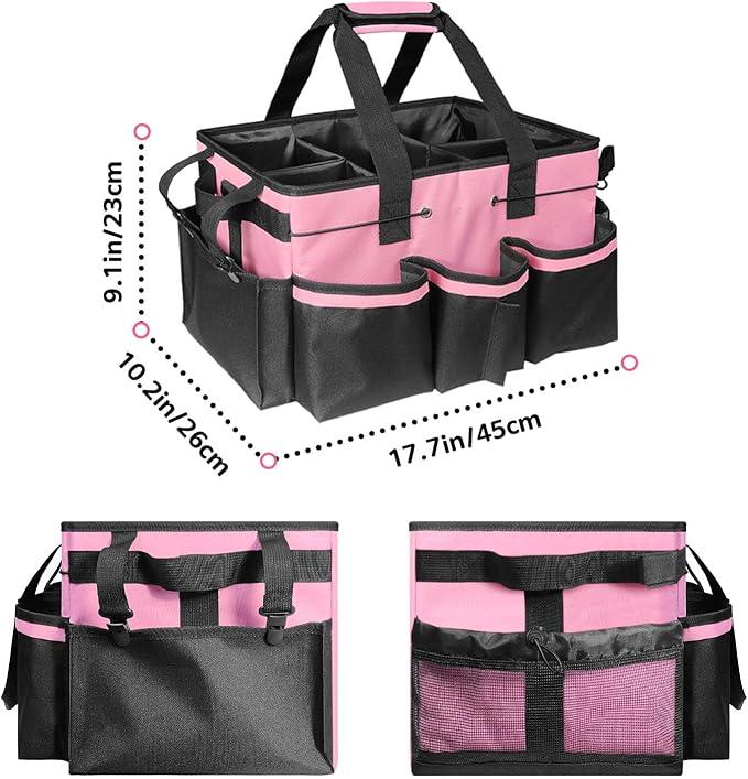 Boczif Cleaning Caddy Bag Wearable, Cleaning Caddy Supplies Organizer with Handle, Shoulder Straps & Detachable Divide, Cleaning Tool Organizers Tote Bag for Cleaners & Housekeepers(Pink) - NeatNest
