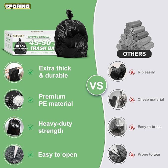 45-50 Gallon Black Trash Bags 120 Count - 38''x47'' Large Garbage Bags Unscented, 40+ Gallon Trash Can Liners, Multipurpose for Office, Outdoor, Yard and Commercial - NeatNest