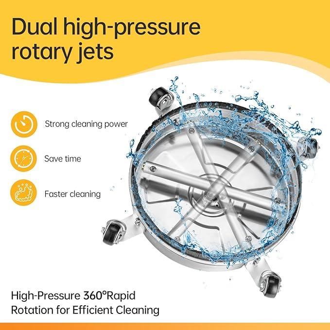 Realyou 14" Pressure Washer Surface Cleaner with 4 Wheels, Stainless Steel Surface Cleaner for Pressure Wahser, Power Washer Surface Cleaner for Concrete, Patio, Sidewalk, Deck and Driveways - NeatNest