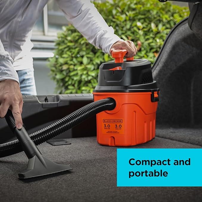 BLACK+DECKER Shop Vacuum Wet and Dry, 3 Gallon 3.0 Peak HP, 3-in-1 Portable Corded Shop Vac with Accessories, Vacuum Cleaner for Home, Pet and Car(BDXV18910P-3) - NeatNest