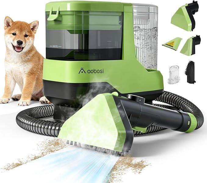 AAOBOSI Portable Carpet Cleaner Machine, 17Kpa Upholstery Steam Cleaner with Smart Voice Prompting, Self-cleaning, 4 Tools for Pets, Car, Couch and Stairs- C688, Green - NeatNest
